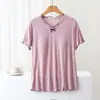 Pijama feminino de manga curta com bojo verão novo roupa de casa T-shirt fina com bojo top de orelha de madeira