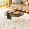Mesa de Centro Redonda Minimalista Moderna de Lujo Ligero Nórdico Estilo Italiano de Vidrio Templado Pequeña para Sala de Estar de Apartamento Hogar