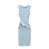 Vestido de Tricô sem Mangas com Cintura Torcida e Design que Abraça o Corpo, Cintura Marcada, Emagrecedor, Vestido Regata, Saia Longa, Algodão