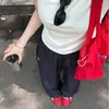 Pantalones de Trabajo Bordados Estilo Americano Azul Marino para Mujer, Novedad Primavera/Verano 2026 de Cintura Alta Adelgazantes Holgados Casuales de Secado Rápido de Pierna Ancha