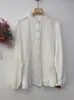 Camisa de Gaze de Algodão Dupla Camada Bordada Texturizada Estilo Floresta para Mulheres, Novo Modelo de Primavera, Rejuvenescedora, Versátil, Estilo Fresco, Blusa com Gola Franzida