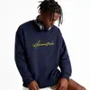 Moletom de Algodão Pesado para Casais, Corte Amplo, Gola Redonda, Pulôver sem Capuz, Versátil, Quente, Blusa Estampada para Outono e Inverno