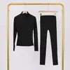 Conjunto de jaqueta com gola alta e calça cropped da marca LULU DF, em estoque, entrega direta, justo, respirável, elástico, com zíper dourado