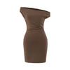 Vestido Sexy Estilo Europeo y Americano con Cuello de un Hombro Descubierto Verano Nuevo Cintura Plisada Adelgazante Falda Corta Ajustada a las Caderas para Mujer