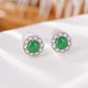 Un Ciervo Plata Esterlina S925 Chapado en Oro Jade Moda Vintage Lujo Ligero Simple Redondo con Cuentas Flor Aretes Elegantes de Plata