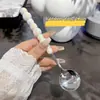 Cuchara de Acero Inoxidable con Perla y Mango de Cerámica, Estilo Nuevo, Linda Cuchara para Comer, Cuchara para Sopa, Cuchara Redonda, Cuchara Adorable, Diseño Creativo Ins