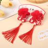 Horquilla Hanfu con Borla Festival de Año Nuevo Dibujos Animados Horquilla para Niños Estilo Chino Cinta Roja Cabello de Niña Par