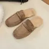 Chinelos femininos versáteis sem cadarço com forro de fleece, moda outono e inverno para aquecimento diário, novo estilo 2026 chinelos peludos
