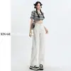 Calça Jeans Reta de Veludo Branco para Mulheres 2025 Novo Estilo Pequena Cintura Alta Slim Solta Caimento Largo Perna Larga