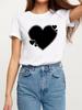 2023 Nota em Forma de Coração Street Tripulação Gola Redonda Estampada Camiseta Branca Manga Curta Feminina Comércio Exterior Transfronteiriço ebay Amazon