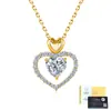 Collar de plata de ley S925 de doble corazón con moissanita para mujer, piedra principal en forma de corazón, colgante de corazón hueco, cadena para la clavícula de lujo ligero y de moda