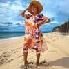 Blusa de bikini transfronteriza 2024, mono holgado de talla grande con estampado, ropa de protección solar, nuevo abrigo de playa europeo y americano.