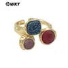 WT-R521 luxo leve três cores cor mista quadrado pequeno pedra cascalho banhado a ouro 18k anel aberto