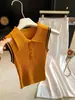 Top de punto de seda helada con rayas de color en bloque y cuello abotonado, estilo coreano elegante, para mujer, fino, ajustado, adelgazante, moderno, blusa de verano
