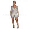 GL6721 Ropa Europea y Americana para Mujer Amazon Suministro Transfronterizo Moda Color Sólido Reflectante Plisado Cuello en V Conjunto de Pantalones Conjunto de Dos Piezas