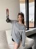 Blusa Dongdaemun 8912 de Tencel Estilo Coreano Solta Fina de Verão Levemente Transparente Casual Gola Redonda Manga Longa Protetor Solar Top para Mulheres