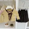 Le En BabyRetro Estilo Coreano! Conjunto de Duas Peças Outonal Original para Meninas: Blusa Falsa Duas Peças e Calça Pantalona de Bolinhas