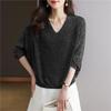 Camiseta de manga corta con cuello en V y media dolman para mujer, top fino y holgado de verano 2025, camiseta elegante que combina con todo, color liso, moderna.