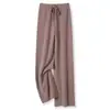 Calças de Lã com Cintura Elástica Estilo Francês para Mulheres, Calças de Perna Larga 100% Lã Pura para Outono e Inverno, Toque de Luxo, Costura Central, Calças Longas Quentes