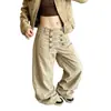 Comercio Exterior Retro Americano Rectos Sueltos Botones Ropa de Trabajo para Mujer Diseño Ajustable Sentido de Diseño Pierna Ancha Pantalones Largos Jeans de Moda Hombre