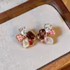 Jardim de Monet~Brincos Românticos de Flor com Strass e Pérolas Luxo Leve Brincos de Tarraxa de Alta Qualidade Brincos Estilo Corte Retrô para Mulheres