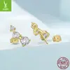 Pendientes Nuevos de Plata de Ley S925 Yinziyun Estilo Fresco de Instagram Pendientes de Zirconia de Tres Garras Fila de Diamantes Pendientes