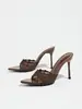Fornecimento Transfronteiriço de Sapatos de Salto Alto Femininos com Tiras, Bico Fino e Bordados de Renda, Mules Elegantes e Versáteis para Boates na Primavera e no Verão