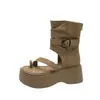 Sandalias Romanas Retro de Suela Gruesa para Mujer, Moda Verano 2026 Nuevas Sandalias de Caña Alta con Tira para el Dedo del Pie, Botines que Aumentan la Altura con Cremallera Trasera
