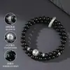 Pulseira com Fivela da Paz de Seis Caracteres Pulseira de Liga Metálica Tendência Masculina Obsidiana Presente para Namorado Dia dos Namorados Chinês
