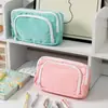 Estuche nuevo para estudiante de gran capacidad, caja de papelería con ventana frontal simple, bolsa de cosméticos para niña, bolsa de almacenamiento, estuche