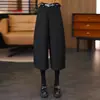 Pantalones de pierna ancha de lana gruesa, forrados de polar y a la moda para mujer, nuevo estilo de invierno, de cintura alta, adelgazantes, de longitud corta, corte bootcut y diseño de pierna curva.