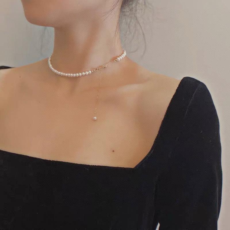 天然淡水珍珠项链女百搭美产14k包金小众设计可调节