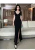 Vestido de Noite, Vestido Sexy de Alta Qualidade, Macacão para Banho de Pés em Boate, Mangas Longas de Tela de Técnico, Saia Longa com Fenda para Mulheres