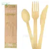 Juego de Vajilla Desechable de Bambú al por Mayor Biodegradable Cuchillo, Tenedor y Cuchara con Logo Impreso Juego para Llevar