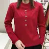 M-5XL Veludo Alemão Dupla Face Cinco Botões Solto Manga Longa Estiloso Outono e Inverno Novo Top Gola Redonda para Mulheres