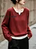 Suéter de punto casual para mujer, estilo dos piezas falsas, cuello en V, corte holgado, adelgazante, rejuvenecedor, jersey casual, top elegante de otoño