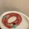 Pulsera de Cristal de Fresa Estilo Chino Piedra Natural Multicapa Flor de Durazno Color Mixto Retro Nuevo Estilo Chino Versátil Estilo Bosque Joyería de Mano Accesorios para Mujer
