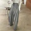 Nueva Colección Primavera/Otoño Dongdaemun Coreano: Pantalones casuales de pierna ancha, fluidos, de cintura alta, diseño tridimensional de cintura estilo francés, de nicho, adelgazantes