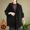 Foto Real de Chaqueta Oversize de Pana 2026, Corte Holgado, Forro Polar, Engrosada, Elegante Abrigo de Algodón con Capucha Retro para Mujer