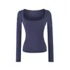 Estilo Coreano Bolsillos Sentido del Diseño Cuello en U Grande Puro Deseo Camiseta de Manga Larga para Mujer Otoño Nueva Llegada Corte Ajustado Corta Capa Base Top de Chica Atrevida