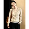 Top de punto elegante estilo coreano, de talla grande, con diseño de cuello en V cruzado, para mujer, otoño