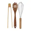 Espátula Pequeña de Madera de Acacia, Espátula de Madera para Sartén Antiadherente, Cuchara Sopera de Madera con Mango Largo, Cuchara Pequeña de Madera para Arroz, Juego de Espumadera para Fideos de Madera de Teca