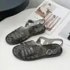 Sandálias Romanas de Cristal de Verão para Mulheres, Sandálias de Gelatina Transparentes para Praia, Sandálias Vazadas da Moda com Salto Baixo, Calçado Casual para Exterior