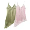 Vestido tipo camisola sin mangas con escote en V, diseño nuevo de primavera para mujer, transfronterizo, con retazos de encaje asimétricos, vestido de lujo ligero