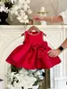 Vestido para el primer cumpleaños de bebé niña, vestido de princesa rojo sin mangas, vestido de celebración de los 100 días del bebé, vestido formal de satén para niños