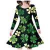 Vestido largo de manga larga para niña con estampado digital 3D transfronterizo, trébol de cuatro hojas de la suerte, estilo casual fresco, cuello redondo, vestido de princesa