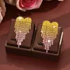 RNAFASHION Pendientes de Color de Moda Full Diamond Pendientes Largos con Borla de Corazón Temperamento Femenino Agua