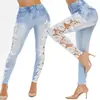 Comercio Exterior 2020 Verano Nuevo Europeo y Americano Mujeres Amazon wish Sexy Encaje Jeans Pantalones de Cintura Alta para Mujer