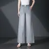 3137 Calças Jeans Cropped de Tencel, Tamanho Plus Size, Cintura Elástica, Calças de Pernas Largas, Calças de Seda Gelada Emagrecedoras de Cintura Alta para Mulheres de Meia-Idade, Cinza, Verão