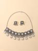 Europa, América y Oriente Medio Transfronterizo Cuadrado Antiguo Gotas de Agua Joyería Popular Estilo Étnico Retro Collar de Gemas Pendientes con Borlas